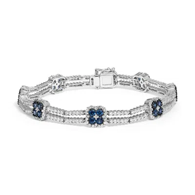 Haus Of Brilliance 18k White Gold 2 3/4 Cttw Diamond And 3x3mm Sapphire Double Row Link Bracelet