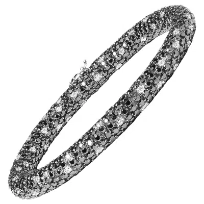 Pre-owned Haus Of Brilliance 18k White Gold 20.0 Ct Black & White Diamond Eternity Snake Skin Tennis Bracelet