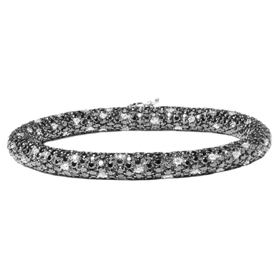 Pre-owned Haus Of Brilliance 18k White Gold 20.0 Ct Black & White Diamond Eternity Snake Skin Tennis Bracelet