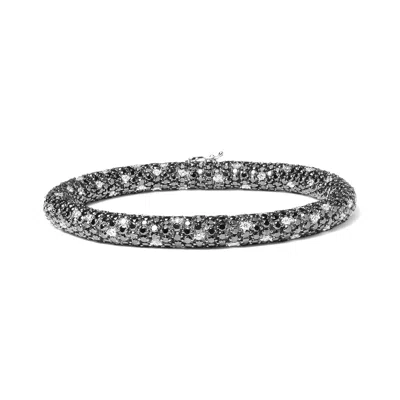 Haus Of Brilliance 18k White Gold 20.0 Cttw Black And White Pave Set Diamond Eternity Snake Skin Style Tennis Bracelet In Metallic