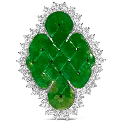 Haus Of Brilliance 18k White Gold 2.00 Cttw Diamond Halo And Jade Shield Brooch Pin And Pendant Chain Not Included