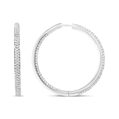 HAUS OF BRILLIANCE 18K WHITE GOLD 2.00 CTTW ROUND-CUT DIAMOND INNER-OUTER HOOP EARRINGS