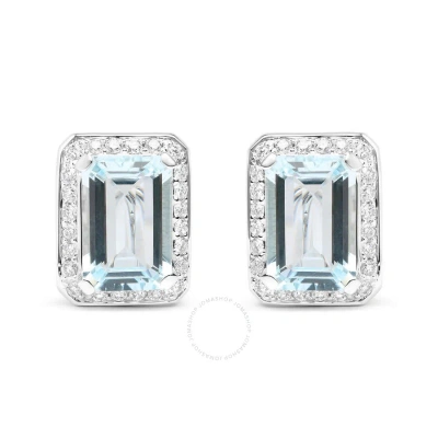 Haus Of Brilliance 18k White Gold 3/4 Cttw Round Diamond And 13x9mm Emerald Cut Blue Aquamarine Gemstone Halo Omega Stu