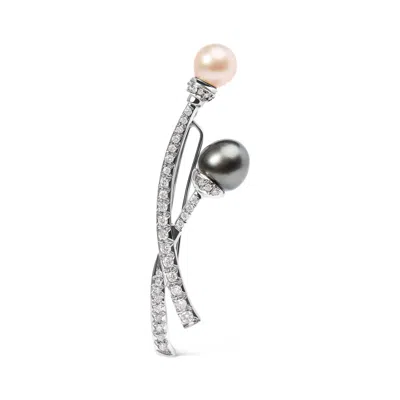 Haus Of Brilliance 18k White Gold 3/5 Cttw Diamond And Cultured South Sea Black And White Pearl Brooch Pin