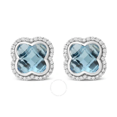 Haus Of Brilliance 18k White Gold 3/8 Cttw Diamond And 11x11mm Clover-cut London Blue Topaz Gemstone Halo Clover Stud E