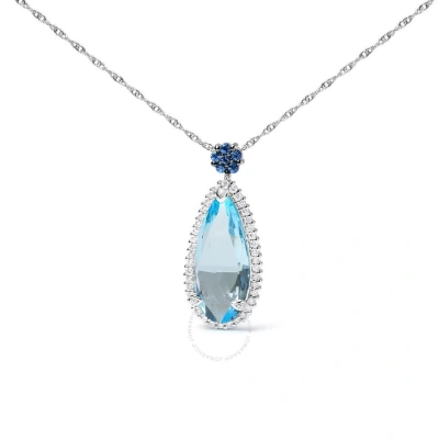 Haus Of Brilliance 18k White Gold 3/8 Cttw Pave Set Diamond And Sky Blue Topaz And Blue Sapphire Gemstone Floral Teardr
