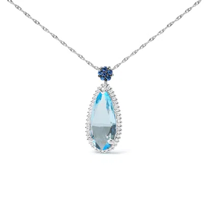 HAUS OF BRILLIANCE 18K WHITE GOLD 3/8 CTTW PAVE SET DIAMOND AND SKY BLUE TOPAZ AND BLUE SAPPHIRE GEMSTONE FLORAL TEARDR