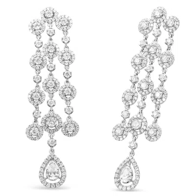 Haus Of Brilliance 18k White Gold 4 3/4 Cttw Diamond Double Teardrop Waterfall Dangle Earrings