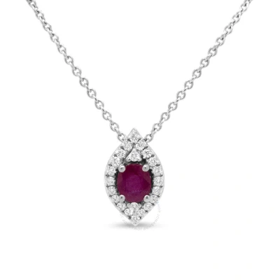 Haus Of Brilliance 18k White Gold 5x4mm Red Ruby And 1/7 Cttw Diamond Halo Leaf 18" Pendant Necklace In Metallic