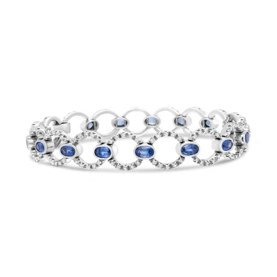 Haus Of Brilliance 18k White Gold 6 Cttw Diamond And 5x3mm Oval Blue Sapphire Openwork Circle Link Bracelet (f-g Color,