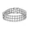 Haus Of Brilliance 18k White Gold 7 1/2 Cttw Diamond 3 Row Floral Link Bracelet In Metallic