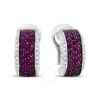 Haus Of Brilliance 18k White Gold And Black Rhodium Plated 3/4 Cttw Round Diamonds And 1mm Round Red Ruby Huggie Hoop E In White