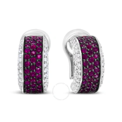 Haus Of Brilliance 18k White Gold And Black Rhodium Plated 3/4 Cttw Round Diamonds And 1mm Round Red Ruby Huggie Hoop E