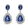 Haus Of Brilliance 18k White Gold Blue Sapphire 2 3/4 Cttw Diamond Halo Drop Dangle Earring In White