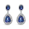 Haus Of Brilliance 18k White Gold Blue Sapphire 2 3/4 Cttw Diamond Halo Drop Dangle Earring (g-h Col In White