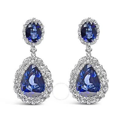 Haus Of Brilliance 18k White Gold Blue Sapphire 2 3/4 Cttw Diamond Halo Drop Dangle Earring (g-h Col