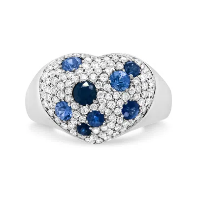 Haus Of Brilliance 18k White Gold Blue Sapphire And 5/8 Cttw Diamond Cluster Heart Shaped Ring