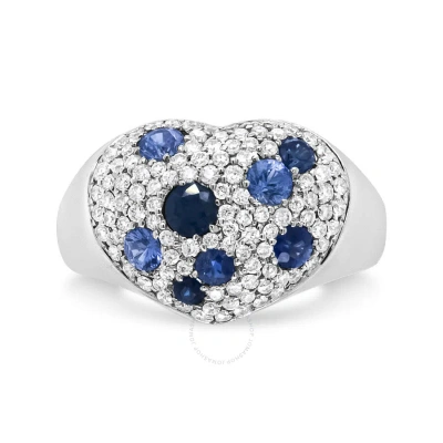 Haus Of Brilliance 18k White Gold Blue Sapphire And 5/8 Cttw Diamond Cluster Heart Shaped Ring (f-g