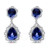 HAUS OF BRILLIANCE HAUS OF BRILLIANCE 18K WHITE GOLD BLUE SAPPHIRE AND DIAMOND 2.00 CTTW DIAMOND HALO DROP AND DANGLE E