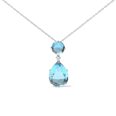 HAUS OF BRILLIANCE 18K WHITE GOLD DIAMOND ACCENT AND ROUND LONDON BLUE TOPAZ AND PEAR CUT SKY BLUE TOPAZ DANGLE DROP 18