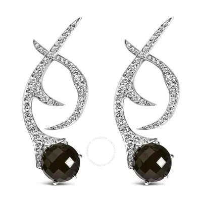 Haus Of Brilliance 18k White Gold Earrings 1 3/5 Cttw Diamonds And Cabochon Cut Black Shell Swirl Dr