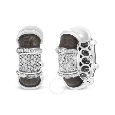 Haus Of Brilliance 18k White Gold Flash Plated .925 Sterling Silver Clear Graphite Grey Enamel 5/8 Cttw Round Diamonds