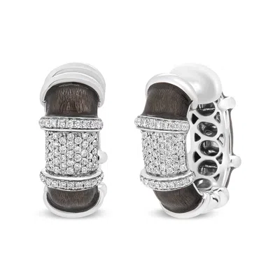 HAUS OF BRILLIANCE 18K WHITE GOLD FLASH PLATED .925 STERLING SILVER CLEAR GRAPHITE GREY ENAMEL 5/8 CTTW ROUND DIAMONDS 