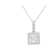 HAUS OF BRILLIANCE 18K WHITE GOLD GIA CERTIFIED PRINCESS DIAMOND HALO PENDANT NECKLACE