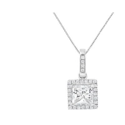 Haus Of Brilliance 18k White Gold Gia Certified Princess Diamond Halo Pendant Necklace In Metallic