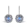 Haus Of Brilliance 18k White Gold Natural Blue Sapphire And Diamond Scattered Halo Drop And Dangle Leverback Earrings In White