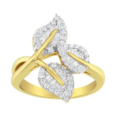 Haus Of Brilliance 18k Yellow And White Gold Plated .925 Sterling Silver 3/8 Cttw Baguette And Round Diamond Bypass Tri