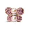 Haus Of Brilliance 18k Yellow & White Gold South Sea Pearl & Pink Sapphire Butterfly Pin Brooch With In White