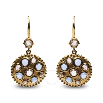 Haus Of Brilliance 18k Yellow Gold 1 2/3 Cttw Diamond And Blue Sapphire Bezel Set Gemstone Cluster Medallion Dangle Ear