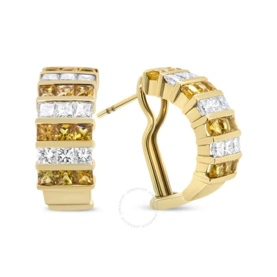 Haus Of Brilliance 18k Yellow Gold 1 3/4 Cttw Invisible Set Princess Cut Diamond And 2.5mm Yellow Sapphire Huggie Hoop