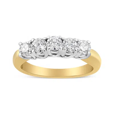Haus Of Brilliance 18k Yellow Gold 1.0 Cttw 4 Prong Set Round Cut Diamond Step Up 5 Stone Ring Band