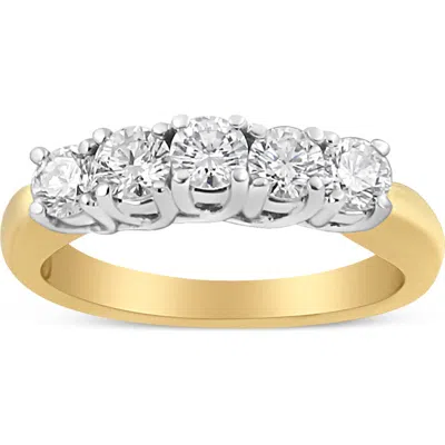 Haus Of Brilliance 18k Yellow Gold 1.0 Cttw 4 Prong Set Round Cut Diamond Step Up 5 Stone Ring Band