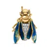 Haus Of Brilliance 18k Yellow Gold 1/2 Cttw Pave Set Diamond And Blue-green Enamel Bumblebee Brooch Pin In Yellow