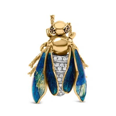 Haus Of Brilliance 18k Yellow Gold 1/2 Cttw Pave Set Diamond And Blue-green Enamel Bumblebee Brooch Pin