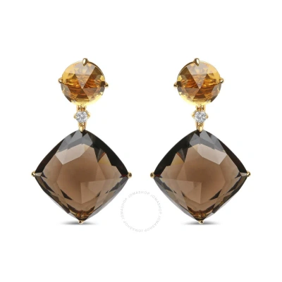 Haus Of Brilliance 18k Yellow Gold 1/5 Cttw Diamond With Round Yellow Citrine And 25mm Cushion Cut Smoky Quartz Gemston