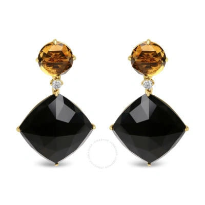 Haus Of Brilliance 18k Yellow Gold 1/5 Cttw Diamond With Round Yellow Citrine And Cushion Cut Black Onyx Gemstone Dangl