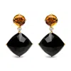 Haus Of Brilliance 18k Yellow Gold 1/5 Cttw Diamond With Round Yellow Citrine And Cushion Cut Black Onyx Gemstone Dangl In Yellow