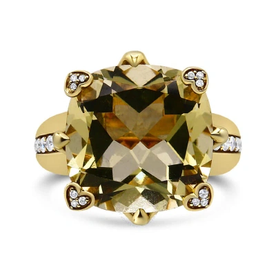 Haus Of Brilliance 18k Yellow Gold 15x15mm Cushion Cut Lemon Quartz And 1/4 Cttw Diamond Accented Co