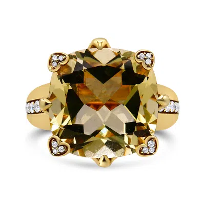 Haus Of Brilliance 18k Yellow Gold 15x15mm Cushion Cut Lemon Quartz And 1/4 Cttw Diamond Accented Cocktail Ring