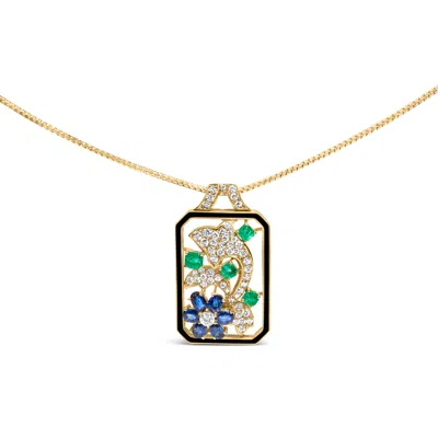Haus Of Brilliance 18k Yellow Gold 2 1/3 Cttw Diamond, Sapphire, And Emerald Dog Tag With Dolphin Silhouette Convertibl