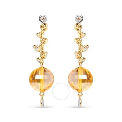 Haus Of Brilliance 18k Yellow Gold 2/3 Cttw Round Bezel Diamond And 25mm Ball Shaped Yellow Citrine Gemstone Dangle Stu