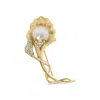 Haus Of Brilliance 18k Yellow Gold 2/5 Cttw Diamond And 12mm Cultured South Sea Pearl Flower Pin Bro In Yellow