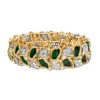 Haus Of Brilliance 18k Yellow Gold 3 1/4 Cttw Diamond And Green Enamel Gold Textured Bracelet In Yellow