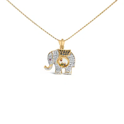 Haus Of Brilliance 18k Yellow Gold 3/4 Cttw Diamond Elephant Shaker Pendant Necklace With Emerald, Ruby, And Sapphire