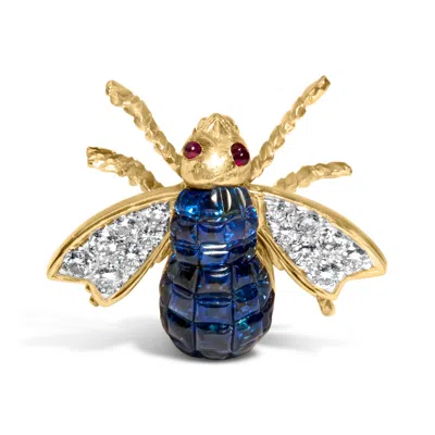 Haus Of Brilliance 18k Yellow Gold 3/8 Cttw Diamond And 5 4/5 Cttw Blue Sapphire Bumblebee Brooch Pin
