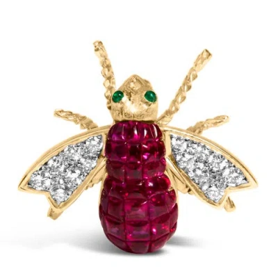 Haus Of Brilliance 18k Yellow Gold 3/8 Cttw Diamond And 6 3/4 Cttw Red Ruby Bumblebee Brooch Pin